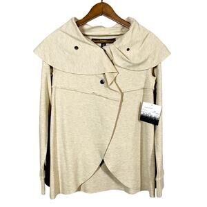 NEW! Kensie Offset Snap Front Cowl Neck Cardigan Long Sleeve Casual Cream - S